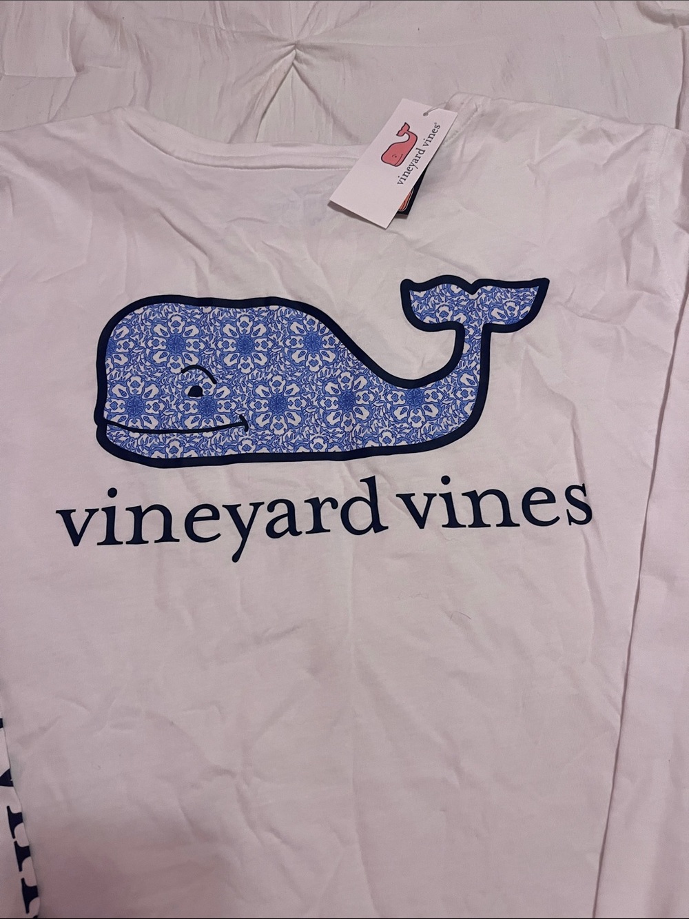 Vineyard Vines White Long Sleeve Pocket Tee with blue Whale - Picture 6 of 6